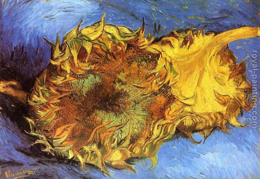Vincent Van Gogh : Tow cut sunflowers, one upside down